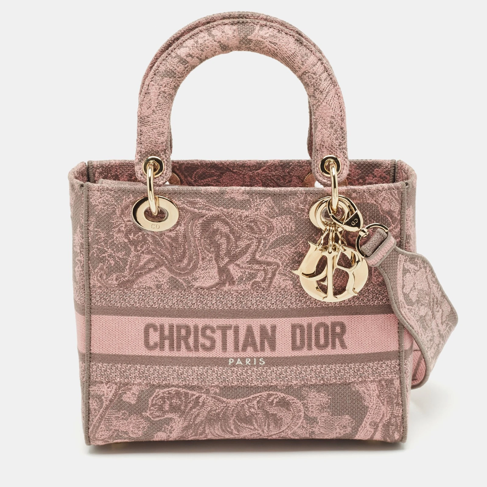 Sac fourre tout Dior rose/gris toile moyen Toile de Jouy Lady D Lite