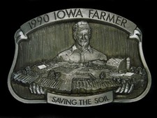 TJ07154 NOS VINTAGE 1990  IOWA FARMER SAVING THE SOUL  COMMEMORATIVE BUCKLE