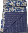 indian handmade Cotton kantha Quilt hand Block print king Size Bedspread Blanket