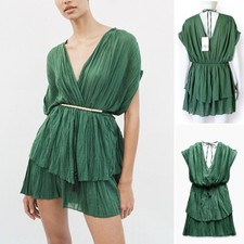 ZARA Short Romper Layered Tasseled Waist V-Neck M Built in Shorts Lightweight