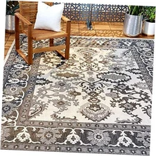  Patio Country Ayana Transitional Border Indoor/Outdoor Area Rug, Grey/Black, 