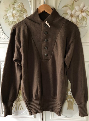 Vintage 90er NEU neu mit Etikett Militär khaki olivbraun Schalknopfkragen Pullover Acryl M - Bild 5 von 5