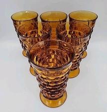 Vtg Indiana Glass Colony Dark Amber Iced Tea Glasses Whitehall Cubist  Set of 6