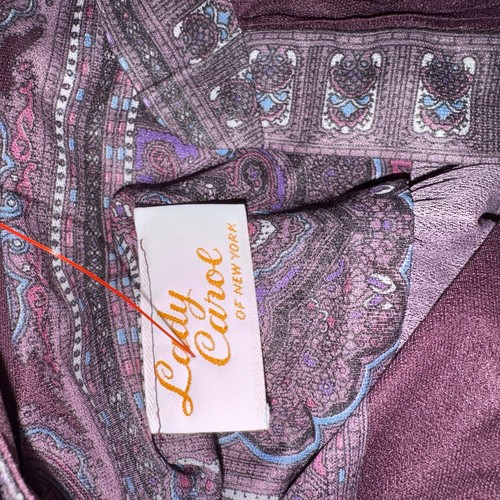 Vintage 70s Long Sleeve Dress Pleated Sheer Brown Border Print S/M “Lady Carol” - Picture 5 of 5