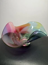 J. Fitzpatrick Art Glass Rainbow Swirl Decor Dish