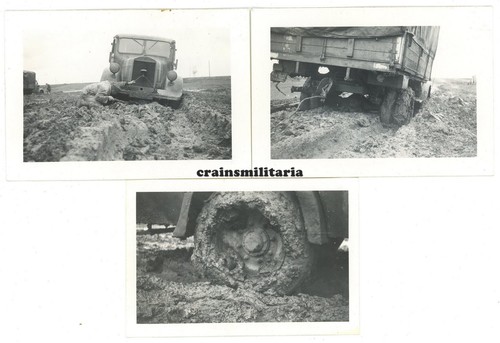 3x Orig. Foto Mercedes-Benz Lkw im tiefen Schlamm bei CHARKOW Ukraine 1943