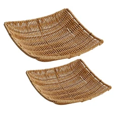  2 Pcs Woven Rattan Snack Basket Imitation Storage Fruit Wicker Tray
