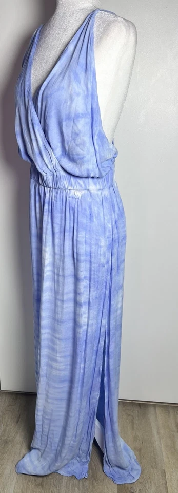 Maxi Vestido de Playa Young Fabulous & Broke YFB Azul Tie-Dye Cuello en V Profundo M Foto 4 de 4