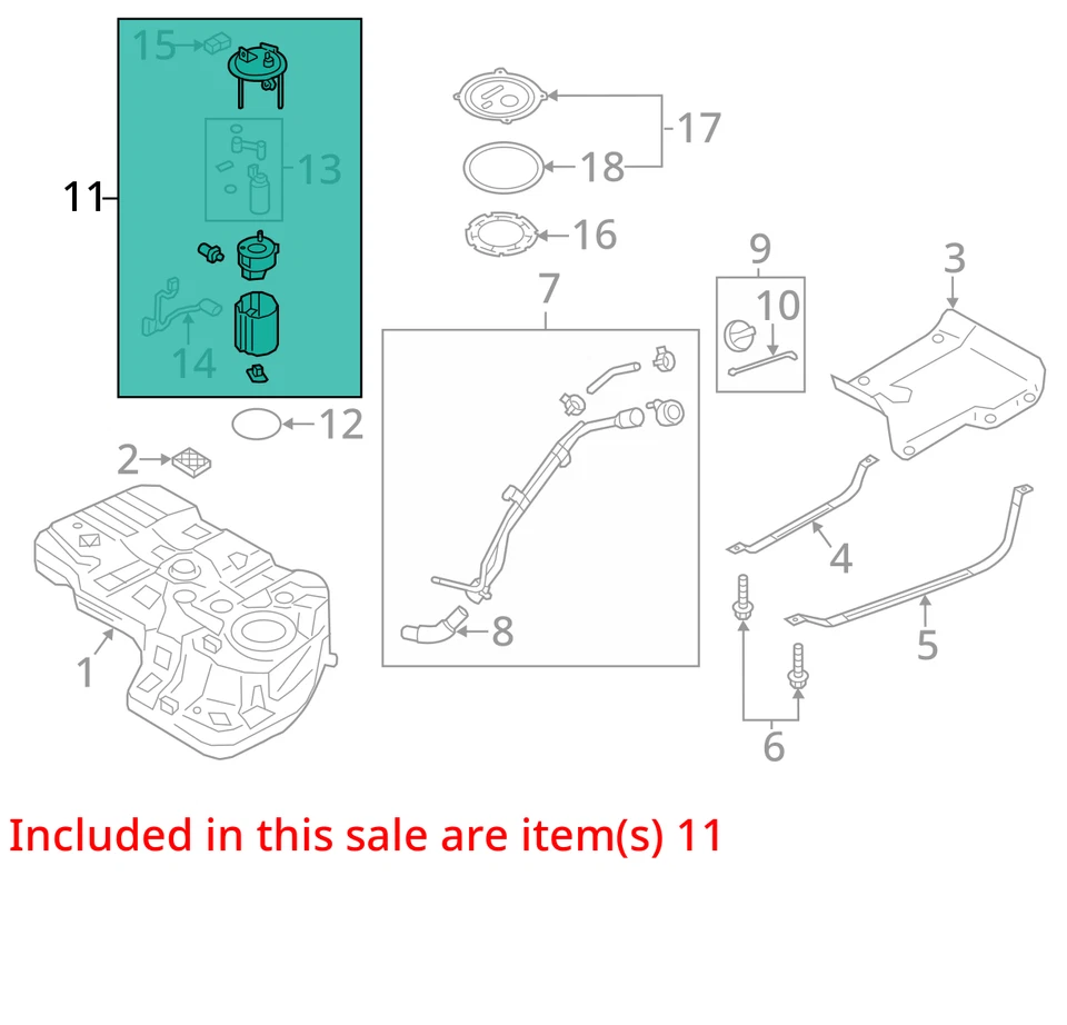 2015 Hyundai Santa Fe conjunto de bomba de combustível 2.0L turbo usado 111K milhas 3509166 - Imagem 3 de 4