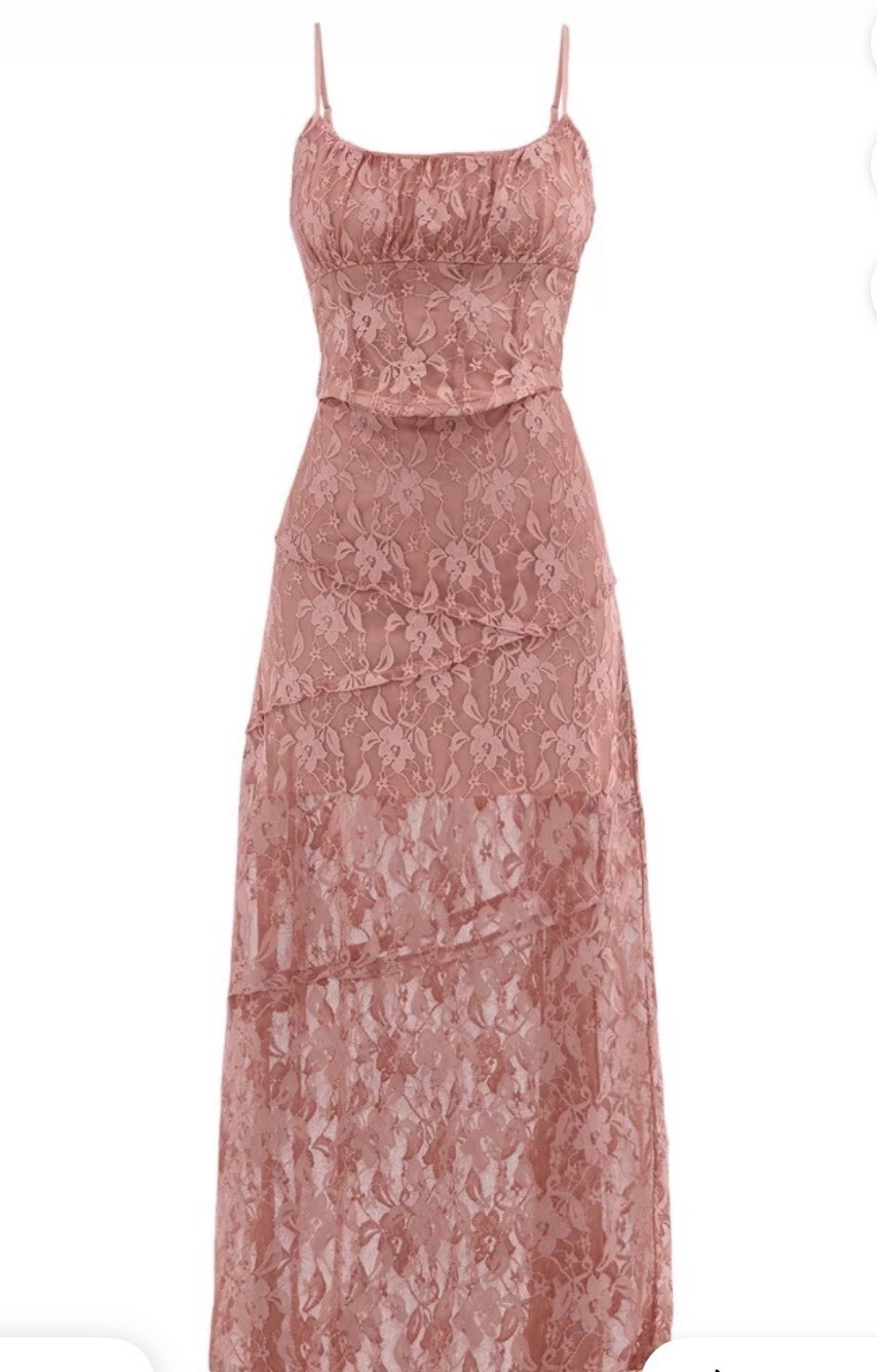 No Boundaries Lace Corset Top and Maxi Skirt Set, 2-Piece, Women's Dusty Rose
