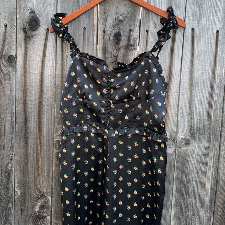 Aqua черный цветочный оборки Sweetheart без рукавов широкие ноги комбинезон размер средний - Изображение 3 из 4