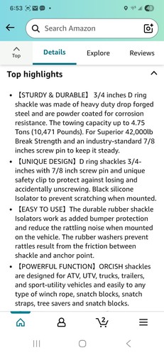 D Ring Shackle, 42,000lb Break Strength, D Ring 3/4 inch, With Extras, (See Disc - Picture 13 of 13