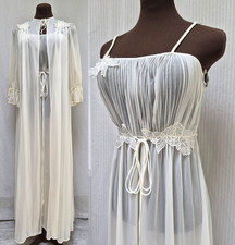 Vintage 2 Piece KICKERNICK Restware Ivory PEIGNOIR Robe  Nightgown -Size S- EUC