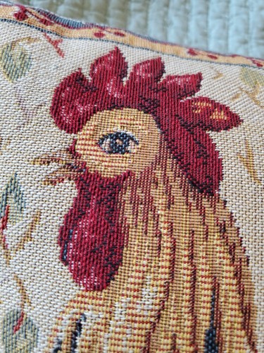 J Pansu Frankreich Vintage Wandteppich Überwurf Kissen & Hülle Hahn Landhaus Bauernhof 16"x17" - Bild 4 von 11