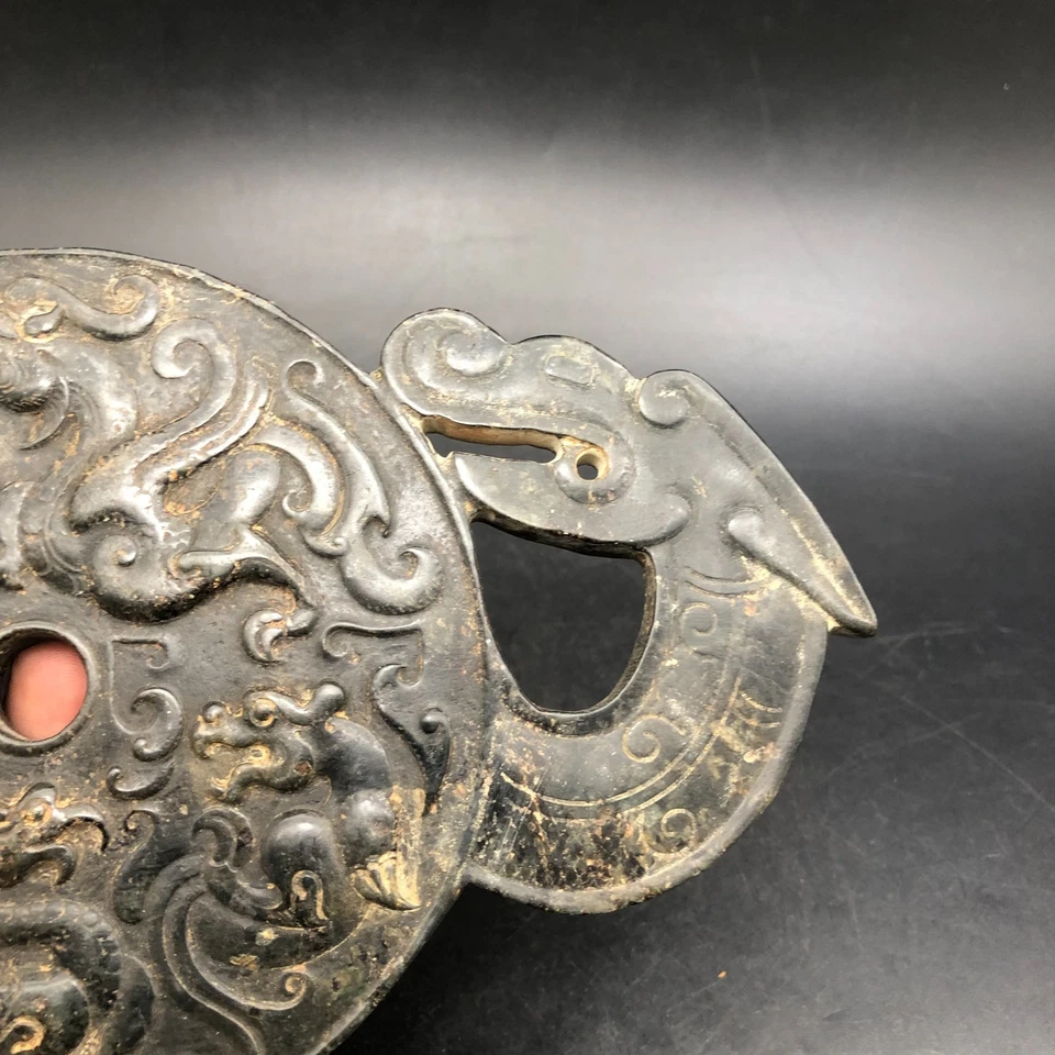 Raro Dragón Fénix "Bi" Yubi L 24.1CM Tallado Jade Hetiano Antiguo China Dinastía Han Foto 4 de 4