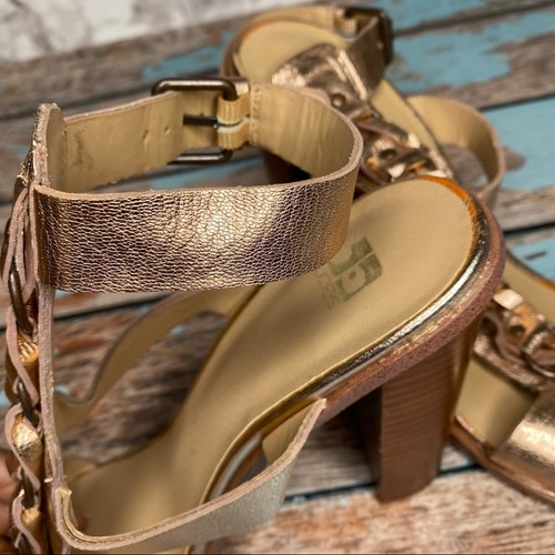 Joe’s Jeans Tacones en Bloque Oro Rosa Talla 9M Sandalias con Tiras Cuero Metálico Zapatos - Imagen 6 de 14