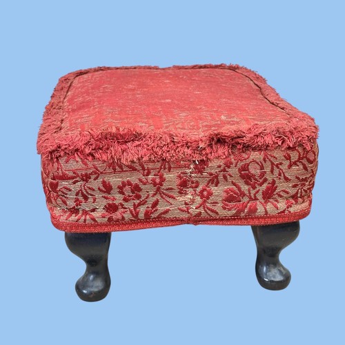 Vintage Sherborne Footstool, Red & Gold Floral Tapestry, Cabriole Leg Stool - Picture 8 of 15