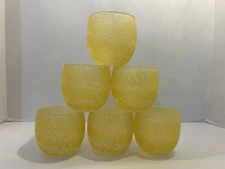 1950s Roly Poly Rubber Spaghetti String Glass Set of 6 Glasses MCM Yellow