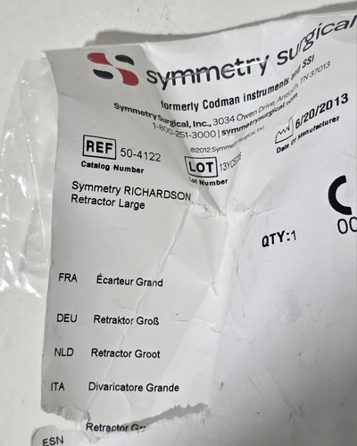 Symmetry Codman 50-4122 Richardson Retractor Large, Blade 1.5X1.75" (3.8X4.4CM) - Picture 3 of 4