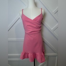 NWOT Lulus Pink Impeccable Essence Pink Surplice Tiered Mini Dress Size Small