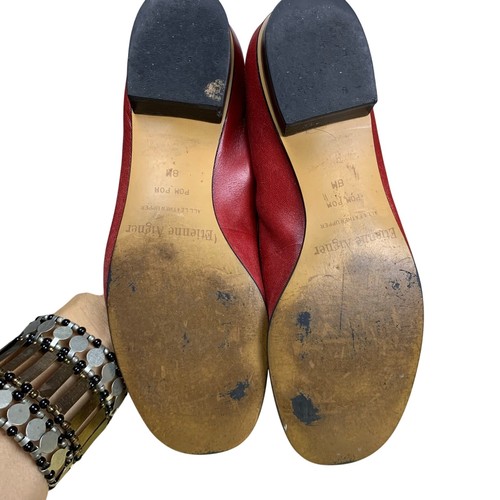 Etienne Aigner Red Leather Pom Pom Statement Ballet Flats Size 8 - Picture 6 of 10