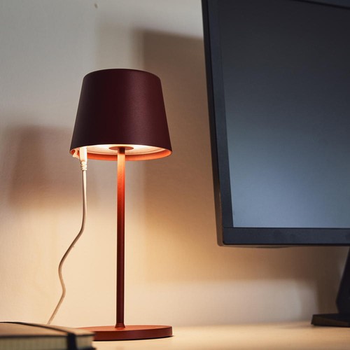 Lámpara de mesa LED a batería Down blanco cálido 3000K lámpara luz interior exterior IP65 rojo mate - Imagen 4 de 6