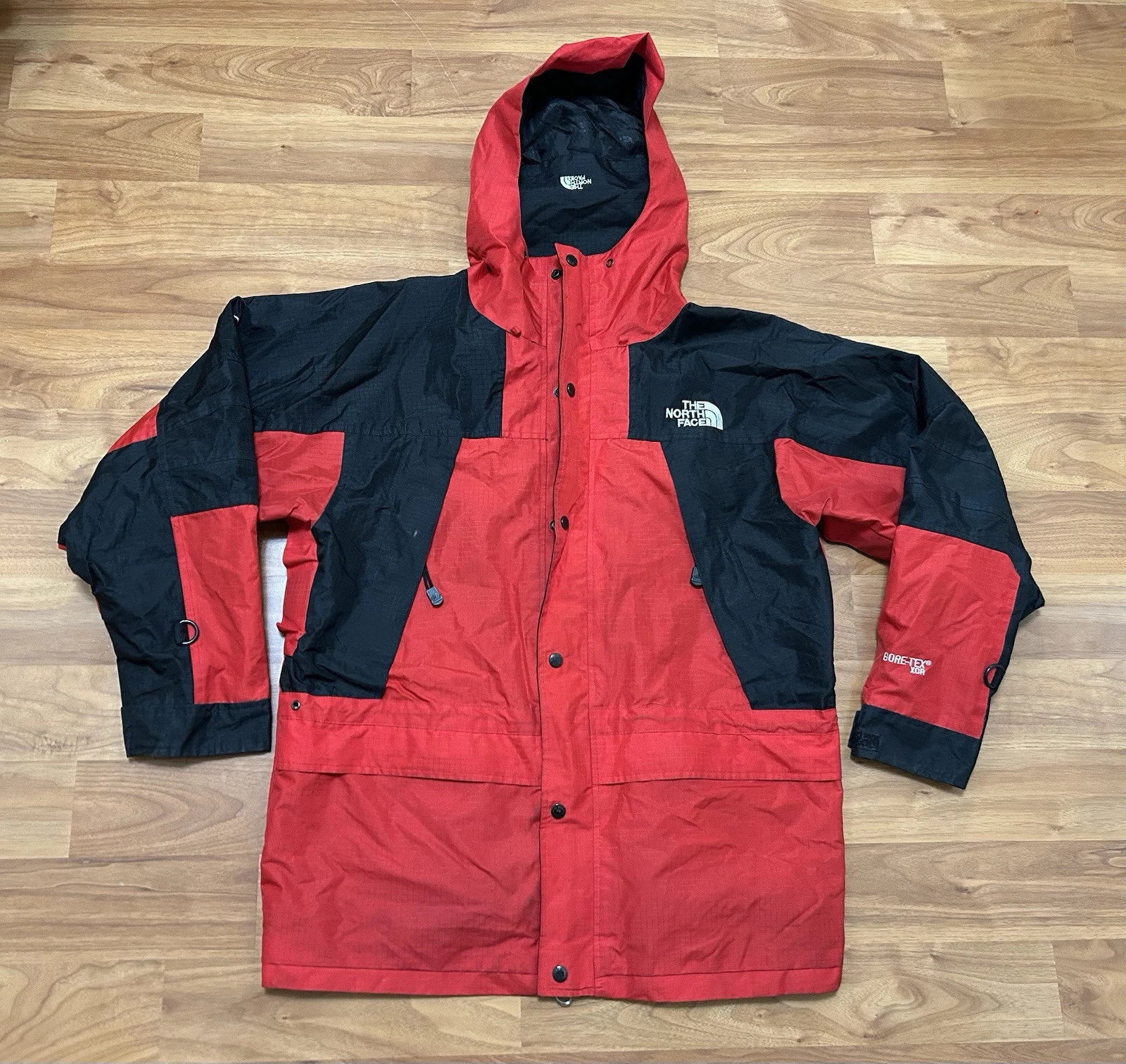 VTG 90s The North Face Red GoreTex Parka Jacket Coat Sz M Zippers Left