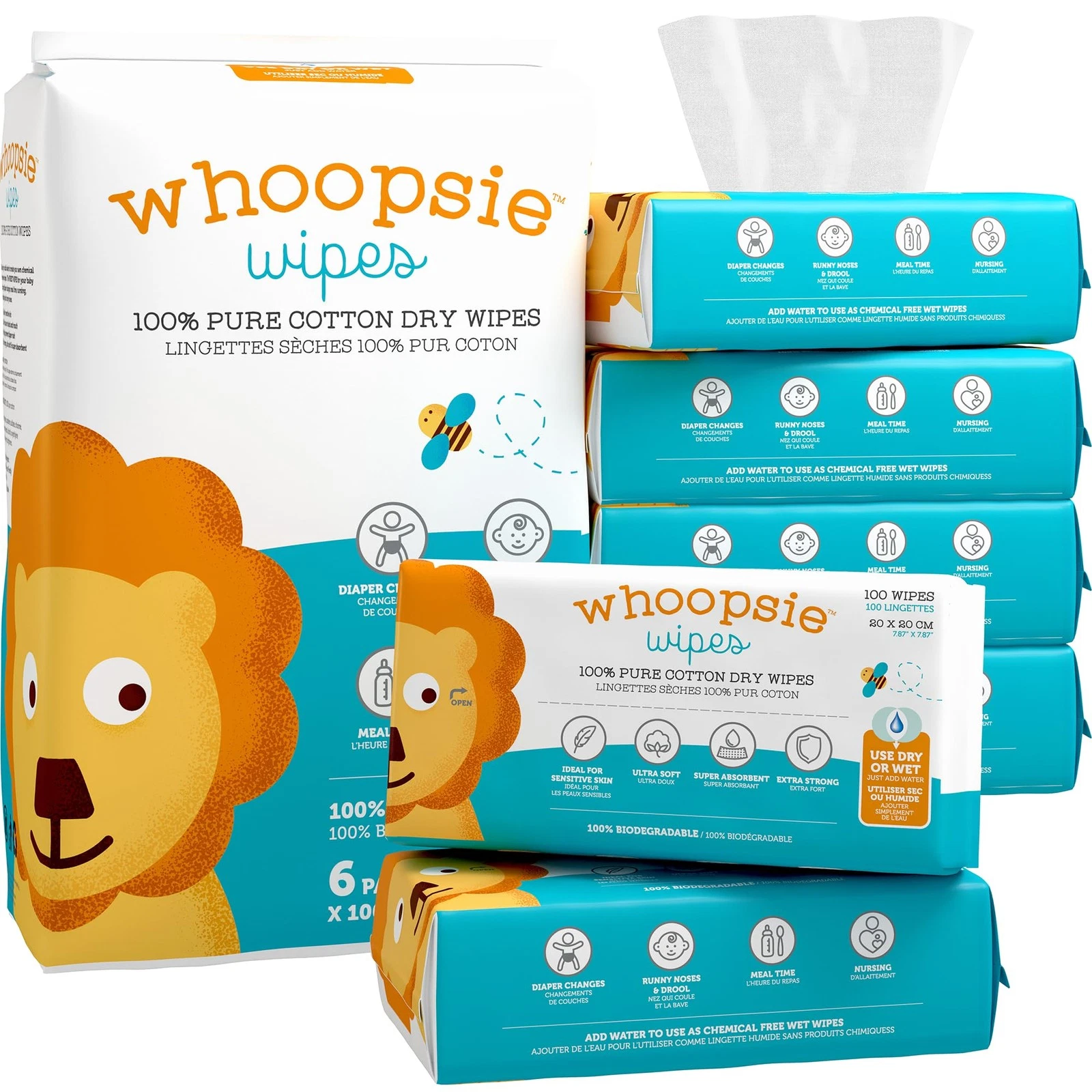 100% Pure Cotton Dry Wipes | 600 Count | Use Wet 1 count (Pack of 600), White