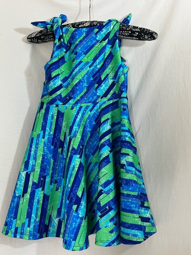 Cool Little Ones Girls Dress 5T Blue Green Fit & Flare USA Made MOISTURE WICKING - Picture 5 of 5