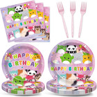 96Pcs Cute Animals Birthday Decorations Squish Animal Paper Plates Napkins Happy
