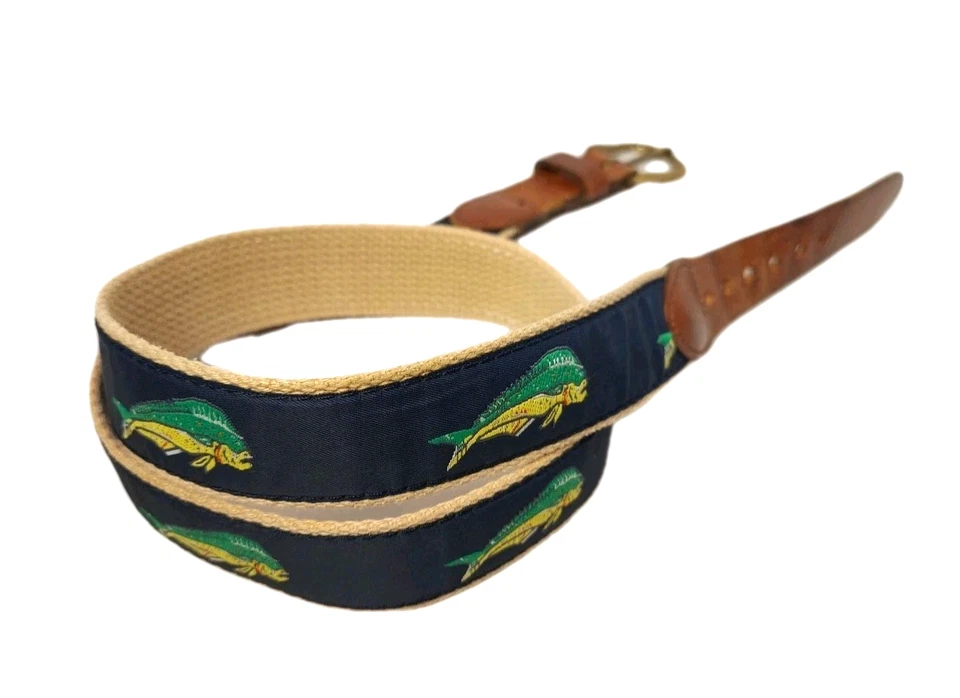 Cinto de couro vintage feito à mão Essex CT Mahi Mahi fivela de bronze tamanho 36 - Imagem 4 de 4