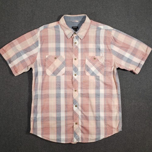 J Peterman Button Up Hemd Herren Large Rot Blau Tasche Camp Kurzarm Bündchen - Bild 2 von 8