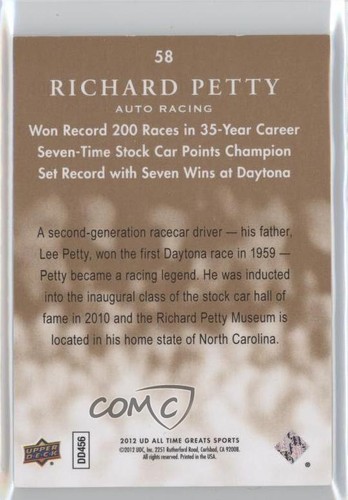 2012 Upper Deck UD All-Time Greats Bronze /65 Richard Petty #58 HOF - Picture 2 of 4