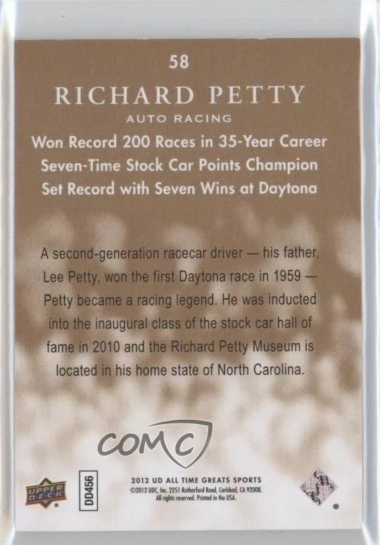 2012 Upper Deck UD All-Time Greats Bronze /65 Richard Petty #58 HOF - Image 2 of 2