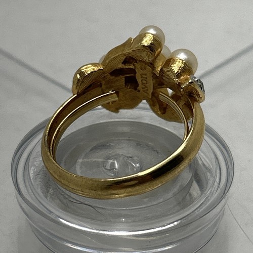AVON White faux Pearl Leaf Plant Motif Gold Tone Vintage Ring Jewelry Sz 9 - Bild 6 von 9