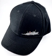 NWT Cunard Cruise Line Black Cotton Ball Cap Hat with Embroidered Ship Sketch
