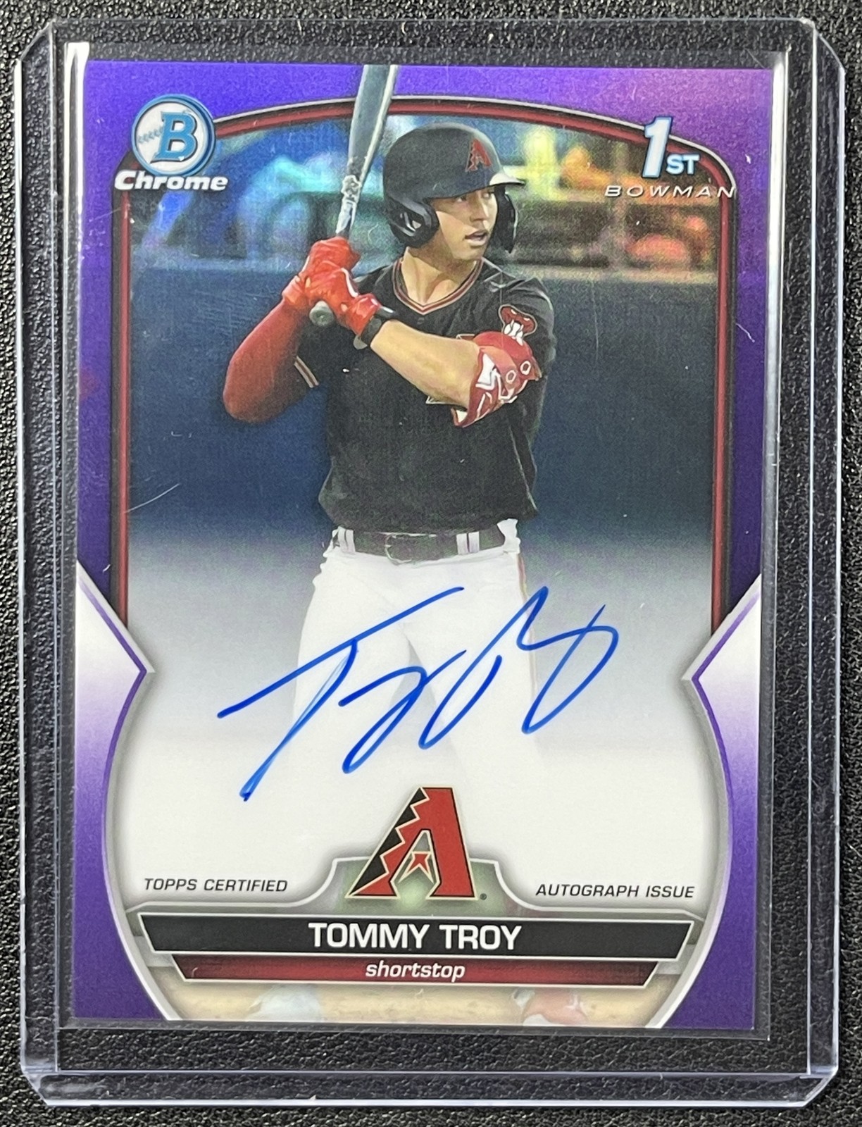 TOMMY TROY 2023 BOWMAN CHROME DRAFT AUTO 1ST PROSPECT PURPLE REFRACTOR 210/250
