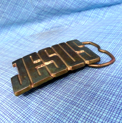 JESUS Dress Belt Buckle Religious 1980s Cut Out Brass Vtg Aminco Taiwan .GMP537 - Picture 6 of 10