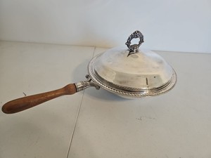 Vintage Baroque Silver Chafing Dish Wooden Handle With Lid Antique Collectible