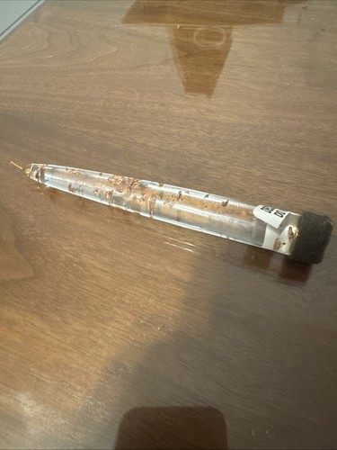 Vintage Stck. 1 MCM Lucite Kegel Klar Acryl Kerze Gold Folie Flocken 6,5" - Bild 1 von 3