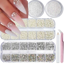 Flatback Rhinestones & Pearls Nail Charms - 4 Box Set for DIY Nail Art