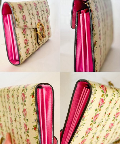 GUCCI Limited Edition Floral Mini Gold Dionysus Chain Wallet Ivory w/ Pink Trim - Picture 14 of 18