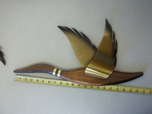 Vintage Fliegende Gänse Enten Wanddeko Holz Messing Vögel 3er Set - Bild 2 von 15