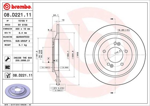 2x BRAKE DISC 08.D221.11 FOR HYUNDAI KIA G6DL 6cyl AZERAD4FD 1.7L G4FJ 1.6L 4cyl - Picture 2 of 10