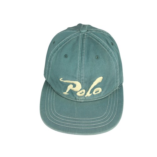 VTG Polo Ralph Lauren Cursive Font Emb Logo Leather Strap Hat Adult OS Green EUC - Picture 5 of 9