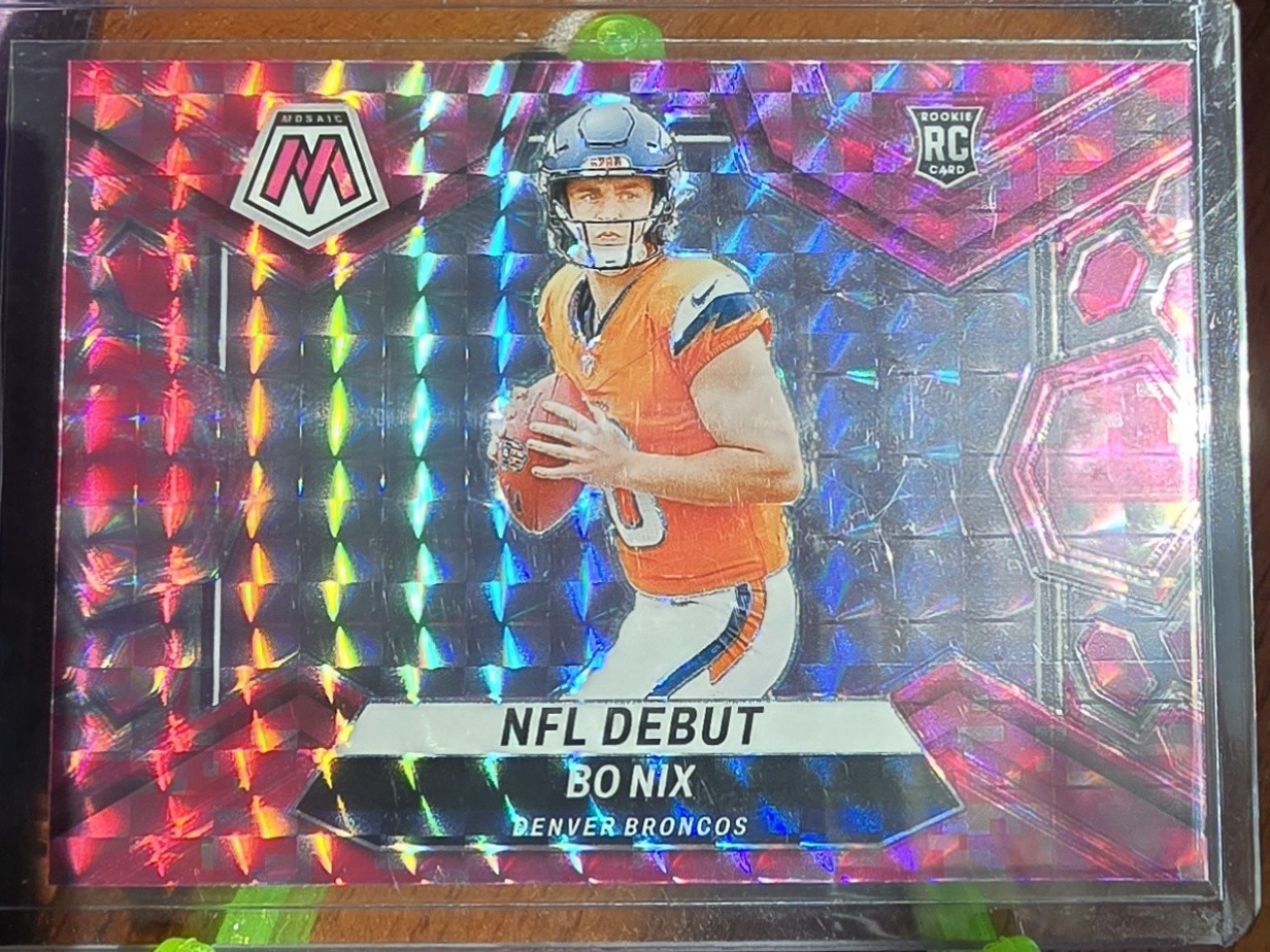 2024 Mosaic Bo Nix Rookie NFL Debut Pink Camo Prizm RC #271 Broncos