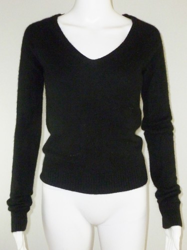 Kaschmirpullover Damen C3 schwarz V-Ausschnitt Pulli Langarm