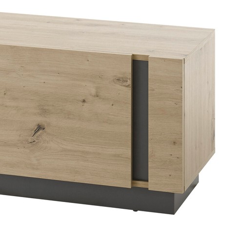 Kleine TV Wohnwand Eiche Graphit grau Vitrine Lowboard Wandboard Wohnzimmer LED - Bild 6 von 8