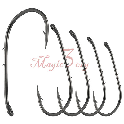 100pcs Baitholder Fishing Hooks Size 12-6/0 Down Eye Offset Surf Fishing Hooks