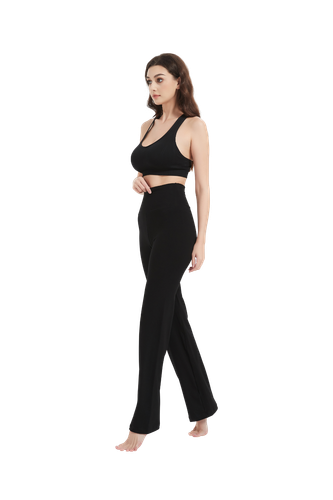 Women's Cotton Spandex High Rise Straight Wide Leg Yoga Pants Leggings - Picture 6 of 35